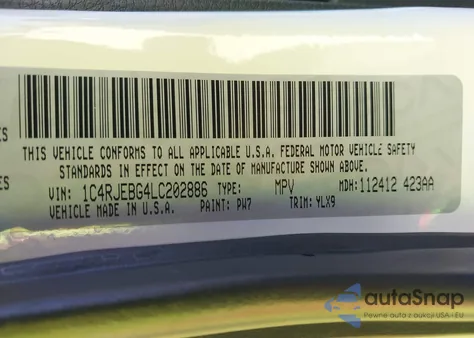 2020 Jeep Grand Cherokee Limited X 4X2 z USA, uszkodzony, nr VIN 1C4RJEBG4LC202886